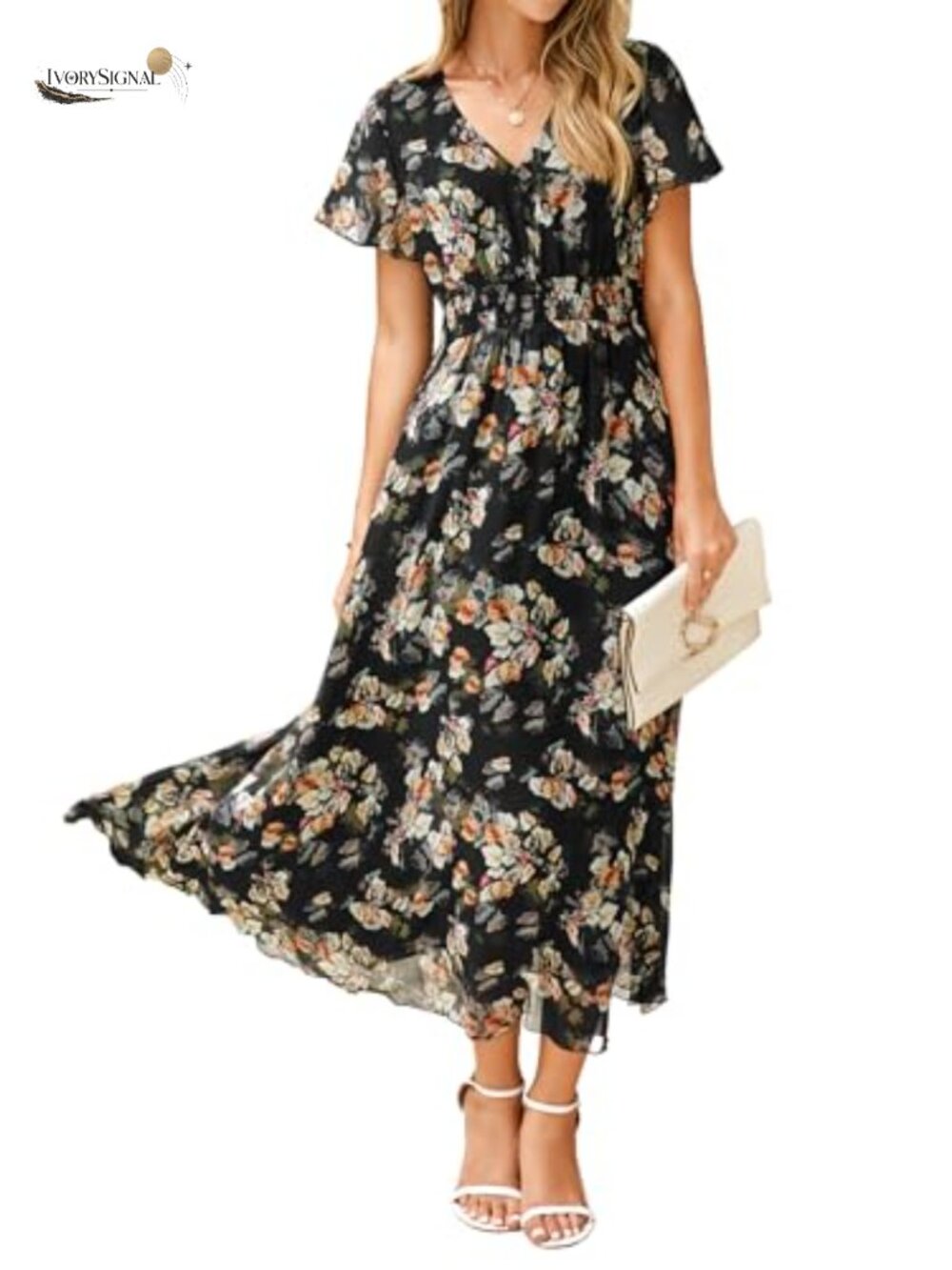 Simplee Womens Floral Maxi Dress Short Sleeve Chiffon Summer Boho Wedding Guest